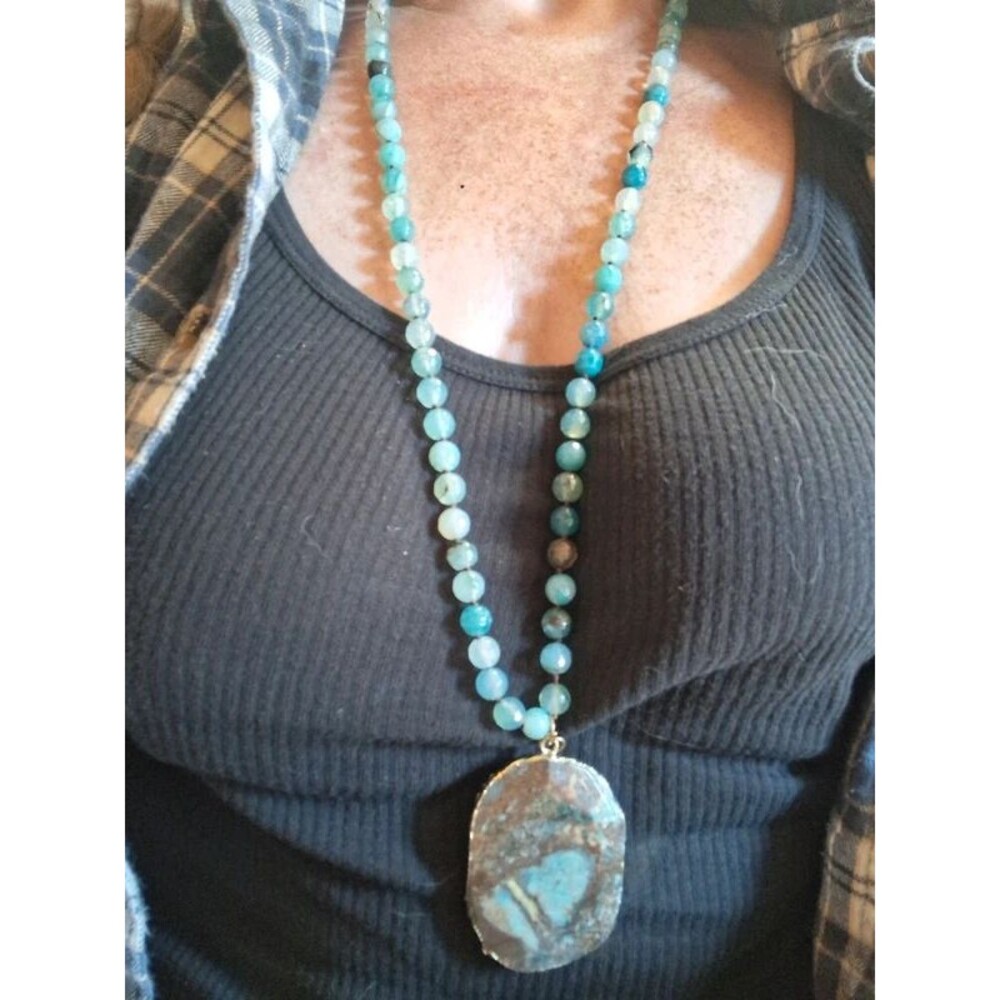 Candy Blue Dragon crackle agate boho necklace